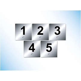 The Sign Studio – 4” x 4” – Exam Room Numbers 1-5 - Braille/Tactile Identification Signs Used for Exam Rooms and Offices – (Brushed Silver/Black)