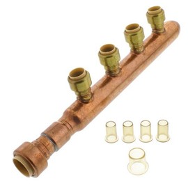 3/4 inch Closed Copper Manifold with 1/2 inch Push-Fit Outlets (4 Outlets)