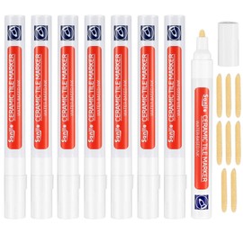 Grout Pen White, Pack of 8 Joint White Pen for Tiles in Bathroom, Joint Repair Pen with Replacement Tip, Repair Pen for Tiles, Wall, Floor Tile Grout, Floor, Kitchens and Bathrooms