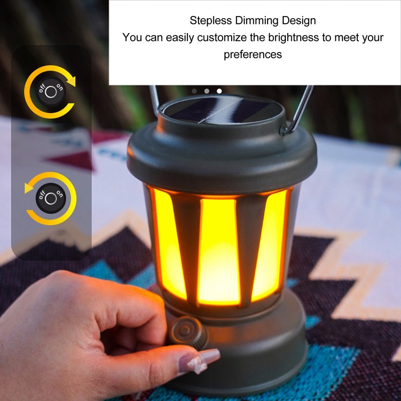 Camping Lantern Solar Powered USB Rechargeable Stepless Dimmable Retro Style