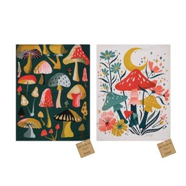 Transpac Garden Mushrooms Red Green Yellow Floral Cotton Decorative Hand Tea Kitchen Bathroom Towel, Set of 2