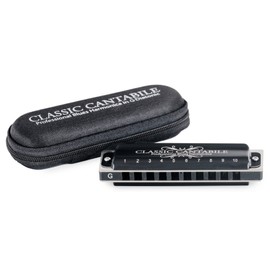 Classic Cantabile AHB-650 PRO Alabama Blues Harmonica in G Major - Diatonic Harmonica with 10 Phosphor Bronze Reeds - Comfortable Grip Brass Housing (Matte Black) - Includes Case and Cleaning Cloth