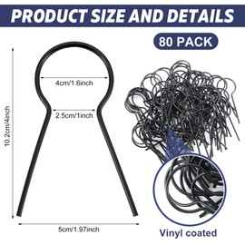 Blulu 80 Pack 1 5/8" Od Ez Preformed Twist 8 Gauge Galvanized Steel Twist Fence Ties Black Vinyl Coated Chain Link Fence Ties for T-Posts/u-Posts