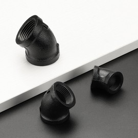 3/4" Black Pipe Fittings 45 Degree Elbow - Home Expert 4 Pack Malleable Cast Iron Elbow 45 Degree Threaded Pipe Fittings for Industrial Pipe Shelves Bracket, Vintage Industrial Pipe Furniture
