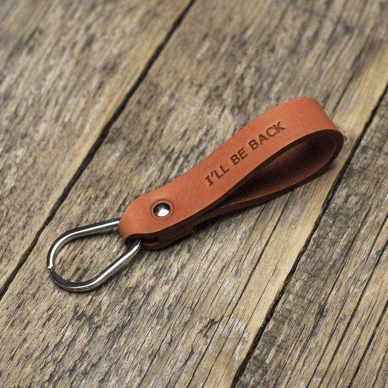 Burnt orange leather key chain drop shape ring keychain boyfriend