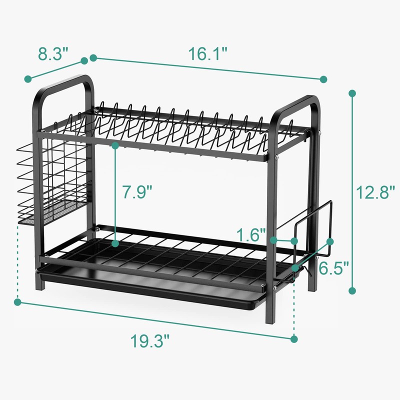 GSlife Dish Drying Rack, 2 Tier Rust-Resistant Dish Rack with