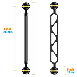Sea Frogs 2 x 8 inch aluminium double 1 inch ball arm x 2 for connecting strobe video light to underwater housing