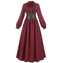 CR ROLECOS Renaissance Dresses for Women Medieval Victorian Maxi Dress Medieval Renaissance Costume with Corset L