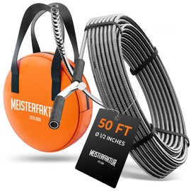 Meisterfaktur drain snake 3.0 [50 FT] - extremely long - Ideal plumbing snake for heavy & deep blockages - The drain auger for real do-it-yourselfers! (50 FT - 1/2 inch)