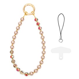 SEDEX Phone Wrist Strap, Iridescent Pearl Crystal Charm Trendy Beaded Chain for Teens Anti-Lost Lanyard Phones Accessories Keychain for Wallet Handbag Camera Cell Decoration