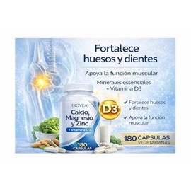 Biovea Calcio, Magnesio y Zinc con vitamina D3 frasco de 180 capsulas vegetarianas