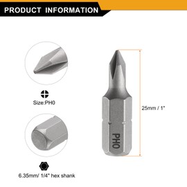 HARFINGTON 5pcs PH0 Phillips Screwdriver Bit 1/4" Hex Shank 25mm/1" Length Magnetic Cross Head Hex Bits S2 Steel Screw Driver Bit
