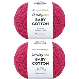 HobbyMia Baby Cotton Yarn for Crocheting - 50g / 180yds - (2) Fine, Sport Weight Yarn - Soft Amigurumi Yarn for Crochet Thread - 60% Cotton & 40% Acrylic (Burnt Pink, 2 Balls)