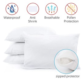 SPRINGSPIRIT Pillow Protectors King Size 50 x 90 cm 100% Waterproof Noiseless Breathable Zippered Waterproof Pillow Covers White Pack of 4