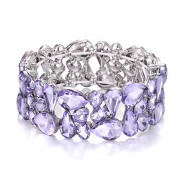 EVER FAITH Armband Damen Art Deco Prom Schmuck Oval Teardrop Kristall Elastisches Hochzeit Braut Stretch für Braut Party Hell Lila Silber-Ton