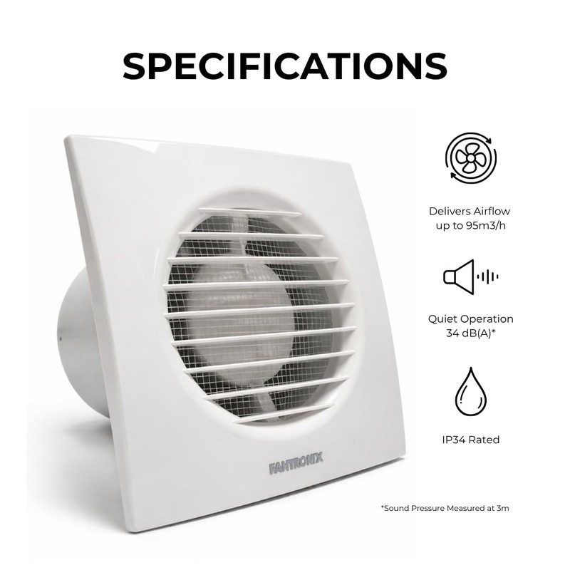 Fantronix 100mm Bathroom Extractor Fan with Run-On Timer