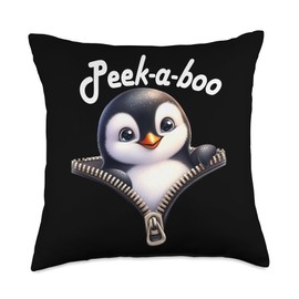 Funny - Peek-a-boo - Penguin Throw Pillow