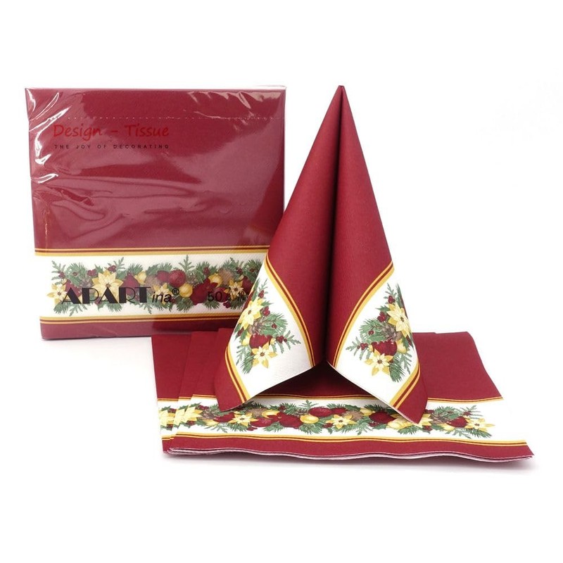 50 Christmas Napkins 40 x 40 Fabric-Like Garland, Colour: Bordeaux
