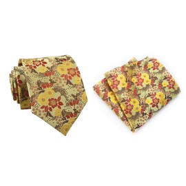 Men's Yellow Brown Self Ties Floral Leaf Silk Paisley Party Dress Suit Neckties