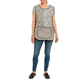 ER Direct Womens Home Work Kitchen Catering Cleaning Bar Plus Size Plain Printed Coloured Large Pocket Side Fastening Tabard Apron (Leopard - Brown, M)