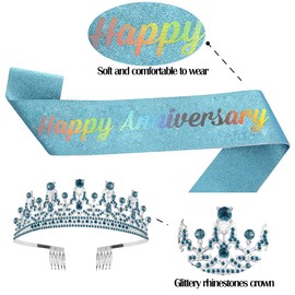Tiara for Women Anniversary Happy Anniversary Tiara and Sash Set for Celebration Party Supplies Gifts Favors and Decorations Blue Crowns for Women Gifts