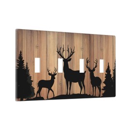 CZRPKEN Decorative Light Switch Cover Plate Rustic Brown Wood Deer Elk Pine Tree Nature 4 Gang Wall Plate Oversized Quad Toggle Switch Cover Plate Jumbo Electrical Face Plate