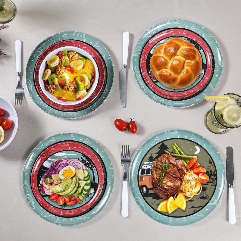 Molidiki Melamine Dinnerware Sets, 12pcs Plates and Bowls Sets, Service