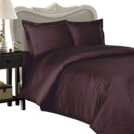 Luxurious MOCHA Damask Stripe, QUEEN Size, 1000 Thread Count Ultra Soft Single-Ply 100% Egyptian Cotton, THREE (3) Piece DUVET COVER SET Including TWO (2) Shams/Pillow Cases 1000TC