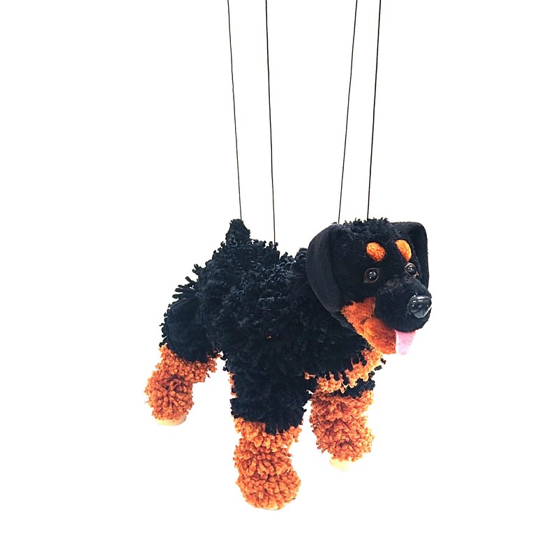 Artisan Owl Golden Rottweiler Marionette Puppet - Yarn Dog with