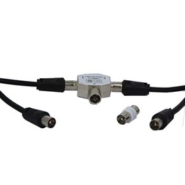 electrosmart 5m Black TV Aerial Splitter Kit Includes 1.5m Coax 5m Coax Splitter & Adaptor