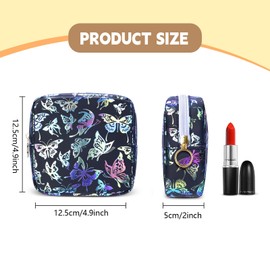 Travel Cosmetic Bag, 3.9 Inch Mini Makeup Organiser Bag, PU Leather Toiletry Bag, Wash Bag with Butterfly Motif, Gift for Best Friend, Sister, Women, black