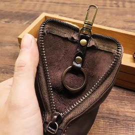DONGKER Leather Key Bag, Medieval Car Key Holder, Coin Bag, Key Chain Purse with Zipper for Outdoor Activities, Travel, Business, black, Classique