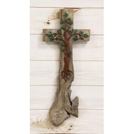 Ebros Inspirational Rustic Celtic Tree Of Life Calvary Wall Cross Crucifix Decor Hanging Plaque In Faux Roots Carving Vintage Art Sculpture 18.25" Tall Catholic Christian Accent Decorative Crosses