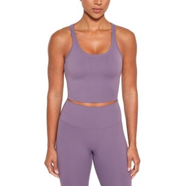 Ukaste Women's Studio Essential Racerback Sports Bra - Longline Padded Yoga Crop Tops with Built in Bra, Misty Lilac, 10