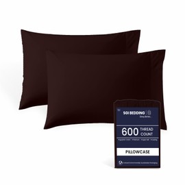 SGI Bedding 100% Egyptian Cotton Queen 20" X 30" Set of 2 Pillowcases - 600 Thread Count, Soft & Silky Sateen Weave, Breathable & Durable, Luxury Hotel Quality -Chocolate