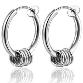 swars Fake Piercings, Non-Piercing Earrings, Set for Both Ears, Unisex, 5 Rings, Hoop (0.6 inches (14 mm), Silver)