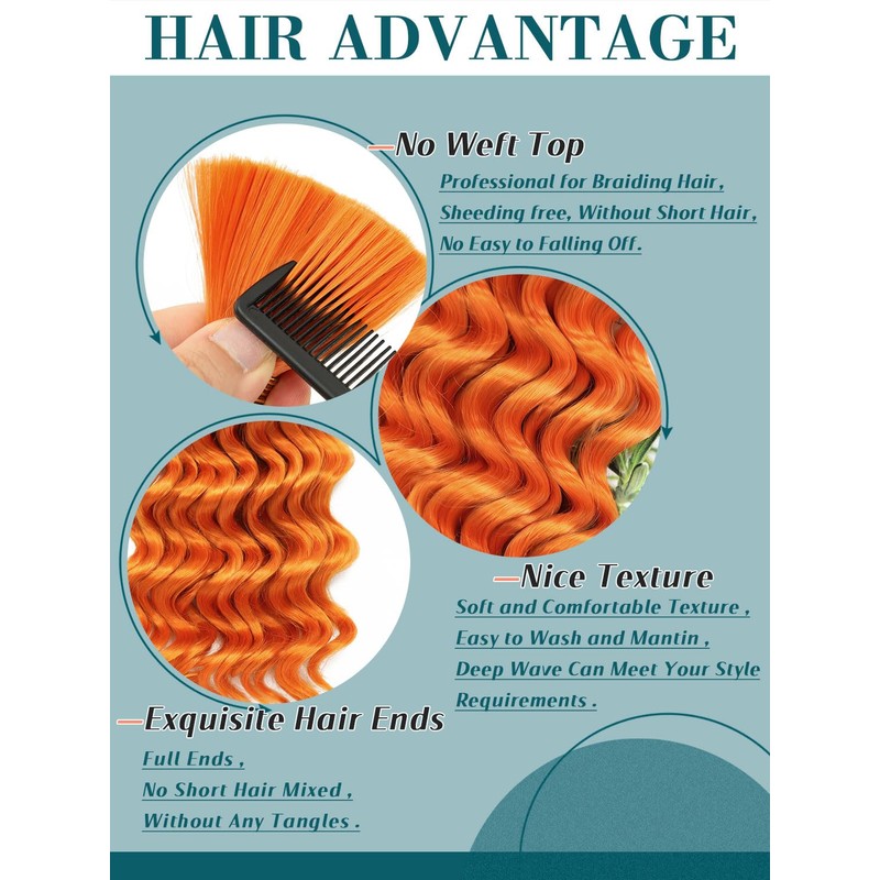 Orange Curly Ginger Braiding Hair for Boho Braids 18 Inch