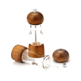 Salt and Pepper Grinder Set, 2pcs 6 Inch Wooden Pepper Mill, Antique color Manual Pepper Grinder Adjustable Coarseness, Sea Salt Seasoning Shaker with Transparent Acrylic