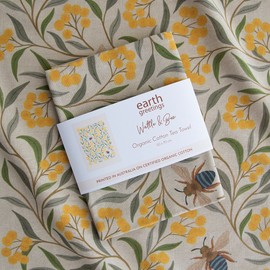 Earth Greetings Organic Cotton Tea Towel - Wattle & Blue Banded Bee