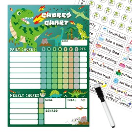 EkiShoal Dinosaurs Kids Chore Chart Magnetic Set - 5 in 1 - Reward Chart for Kids, Good Behavior Chart for Kids at Home, My Responsibility Chart for Kids - Large