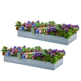 Meberam 2 Pack 6x3x1FT Galvanized Raised Garden Beds Kit Outdoor Metal Gardening Planter Box for Vegetable Elevated Flower Herbs,Gray