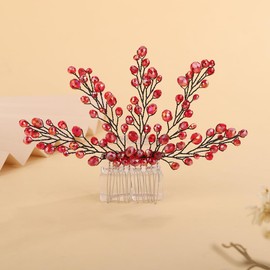 Rumtock Vintage Red Crystal Beads Black Hair Comb for Women Girls Wedding Bridal Hair Accessories Jewelry Branch Hair Jewelry (Red)