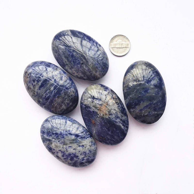 Manekieko Natural Sodalite Worry Stones Oval Palm Pockets Healing Crystal