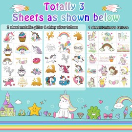 Acevegue Unicorn Tattoo Children, Glitter Tattoo Unicorn Gifts for Girls Unicorn Sticker, Sticker Girls Birthday Decoration Horses Toy Girls Gift Party Bag Children's Birthday Decoration