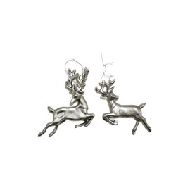 Set of 2 Deer Hanging Silver Christmas Tree Decorations Antique Silver 11 x 10 cm