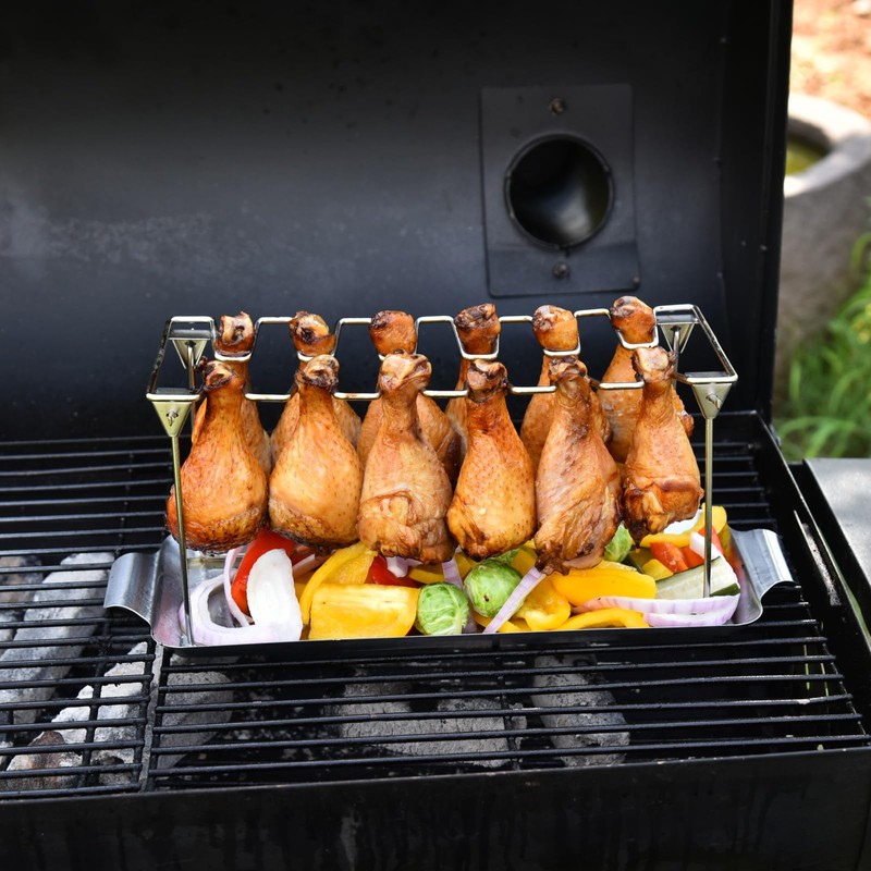 Chicken Leg Rack for Grill with Drip Tray - Easy