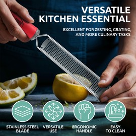 Lemon Zester & Parmesan Cheese Grater - Premium Citrus Zester Graters For kitchen W Stainless Steel, For Chocolate, Garlic, Ginger, Nutmeg, Fruits, Vegetables - Bonus Cleaning Brush & Glove