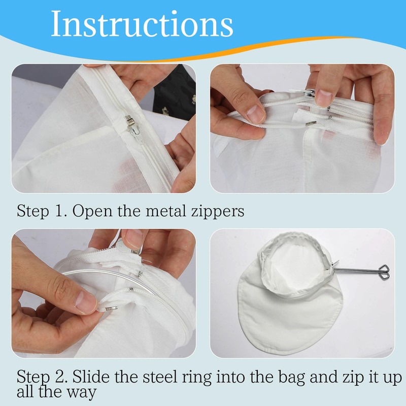 Fine Mesh Strainer, 6Pcs Cloth Strainer Bags with Steel Handle