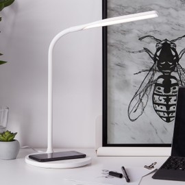 Lightbox Basic LED Desk Lamp - 34 cm Height - Table Lamp with Induction Charging Surface & Touch Dimmer & Adjustable Arm & CCT (3000-5400 K) & Timer - 5 W, 450 lm - Plastic - White