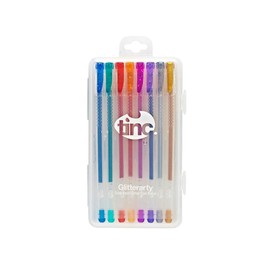 Tinc Glitterarty Liquid Gel Pens for Kids | Set of 8 Different Glittery Colours with a Fruity Fragrance | Includes Snap Shut Carry Case | Great for School, Home & Trips - Pack of 8, GLITGLPN